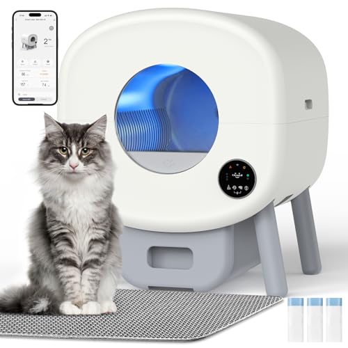 DEAPRULL Self-Cleaning Cat Litter Box, Automatic Litter Box Robot Self Cleaning with APP Control and Health Monitor, 80L+20L Large Capacity, includes 2 Deodorizing Box, 3 Trash Bags, and Mat