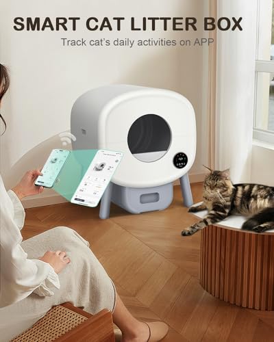 DEAPRULL Self-Cleaning Cat Litter Box, Automatic Litter Box Robot Self Cleaning with APP Control and Health Monitor, 80L+20L Large Capacity, includes 2 Deodorizing Box, 3 Trash Bags, and Mat