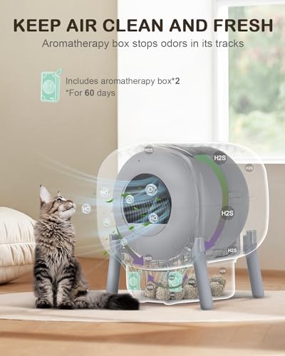 DEAPRULL Self-Cleaning Cat Litter Box, Automatic Litter Box Robot Self Cleaning with APP Control and Health Monitor, 80L+20L Large Capacity, includes 2 Deodorizing Box, 3 Trash Bags, and Mat