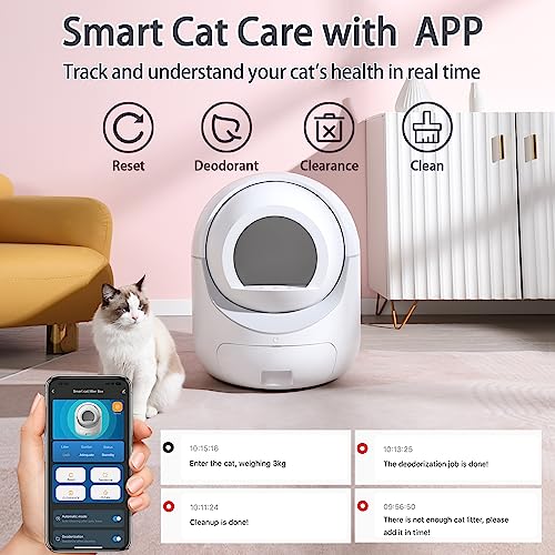 Extra Large Self Cleaning Cat Litter Box 80L with APP Control Smart Odor Removal Automatic Cat Litter Box Safety Protection Health Monitor for Multiple Cats