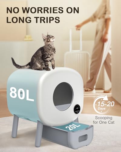 DEAPRULL Self-Cleaning Cat Litter Box, Automatic Litter Box Robot Self Cleaning with APP Control and Health Monitor, 80L+20L Large Capacity, includes 2 Deodorizing Box, 3 Trash Bags, and Mat