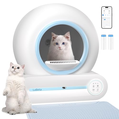 LaBeta Automatic Cat Litter Box Self Cleaning, Electric Robot Kitty Litter Box with App Control, Smart Litter Box with Mat & Liner, 65L+9L Large Capacity for Multiple Cats-2024 New Version