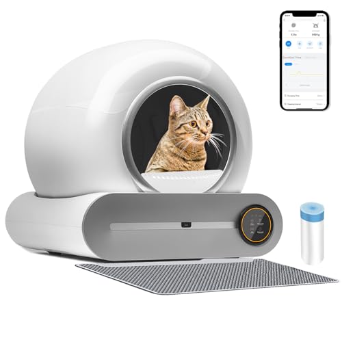 Upgraded Automatic Cat Litter Box, Self Cleaning Cat Litter Box 65L Extra Large Capacity Cleaning Robot, APP Control/Odor Removal/Safety Protection/Low Noise Litter Box for Multiple Cats