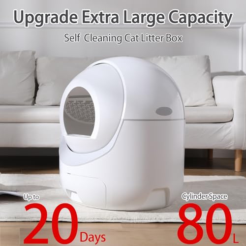 Extra Large Self Cleaning Cat Litter Box 80L with APP Control 2.0 Smart Odor Removal Automatic Cat Litter Box Safety Protection Health Monitor for Multiple Cats