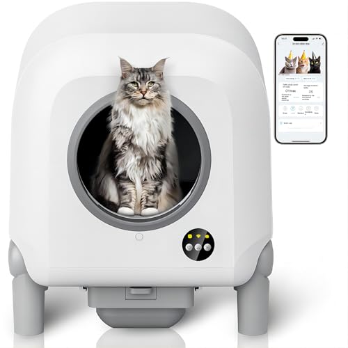 Self Cleaning Cat Litter Box, 120L X-Larger Automatic Cat Litter Box, with Air Vent System, 10 Safety Sensors Anti Pinch Design, Suitable for Multi-Cats, with Long Exhaust Duct and App Control.