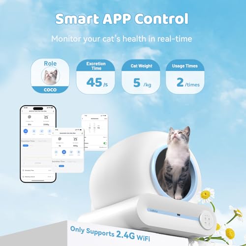 LaBeta Automatic Cat Litter Box Self Cleaning, Electric Robot Kitty Litter Box with App Control, Smart Litter Box with Mat & Liner, 65L+9L Large Capacity for Multiple Cats-2024 New Version