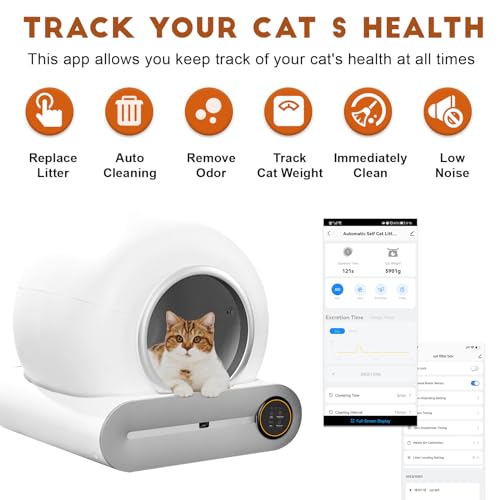 Upgraded Automatic Cat Litter Box, Self Cleaning Cat Litter Box 65L Extra Large Capacity Cleaning Robot, APP Control/Odor Removal/Safety Protection/Low Noise Litter Box for Multiple Cats