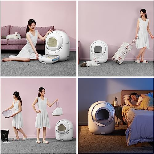 Extra Large Self Cleaning Cat Litter Box 80L with APP Control Smart Odor Removal Automatic Cat Litter Box Safety Protection Health Monitor for Multiple Cats