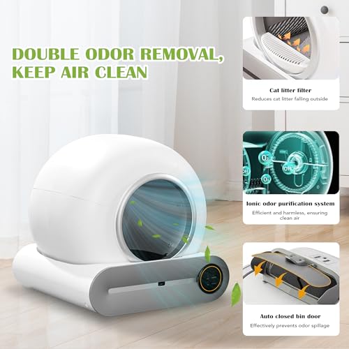 NEOCOZY Self-Cleaning Cat Litter Box, Litter Box with Infrared Detector and Weight Sensors, Automatic Cat Litter Box with Odor Removal, 65L+9L Large Capacity,Self Cleaning Litter Box for Multiple Cats