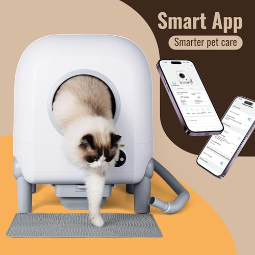 Self Cleaning Cat Litter Box, 120L X-Larger Automatic Cat Litter Box, with Air Vent System, 10 Safety Sensors Anti Pinch Design, Suitable for Multi-Cats, with Long Exhaust Duct and App Control.
