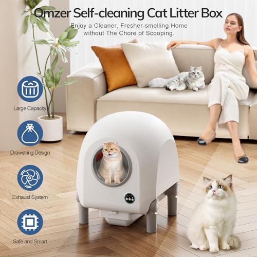 Self Cleaning Cat Litter Box: omzer 100L Large Capacity Automatic Cats Litter Boxes Robot - Wifi Connect Smart App-Controlled and Odor Removal Self-cleaning Litterbox for Indoor Kitty Small Cats