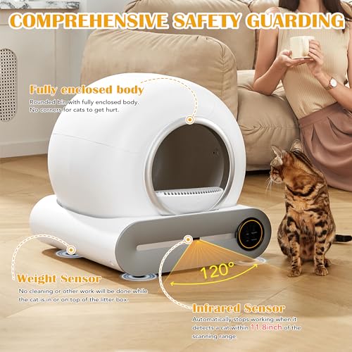 NEOCOZY Self-Cleaning Cat Litter Box, Litter Box with Infrared Detector and Weight Sensors, Automatic Cat Litter Box with Odor Removal, 65L+9L Large Capacity,Self Cleaning Litter Box for Multiple Cats