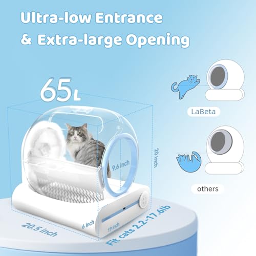 LaBeta Automatic Cat Litter Box Self Cleaning, Electric Robot Kitty Litter Box with App Control, Smart Litter Box with Mat & Liner, 65L+9L Large Capacity for Multiple Cats-2024 New Version