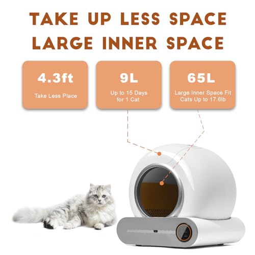 Upgraded Automatic Cat Litter Box, Self Cleaning Cat Litter Box 65L Extra Large Capacity Cleaning Robot, APP Control/Odor Removal/Safety Protection/Low Noise Litter Box for Multiple Cats