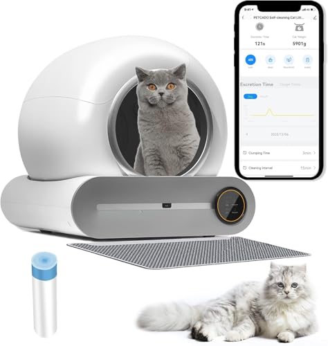 【New】 Automatic Cat Litter Box, Extra Large 65+9L Self-Clean/Free-Scoop Litter Box Robot Toilet, Safety Protection/APP Control/Odor Isolation, with Mat/Bag/Brush for Multiple Cats from 2 to 17LB