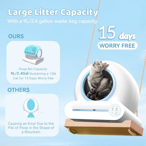 LaBeta Automatic Cat Litter Box Self Cleaning, Electric Robot Kitty Litter Box with App Control, Smart Litter Box with Mat & Liner, 65L+9L Large Capacity for Multiple Cats-2024 New Version