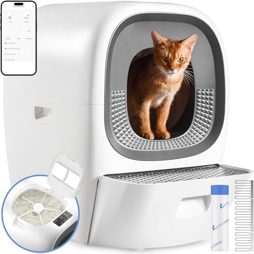 LALAHOME Auto Self-Refill Cat Litter Box Pro* Automatic Cat Litter Box Self Cleaning Litter Box for Multiple Cats, Odor-Removal/App Control/Safety Protection, Robotic Smart Kitty Litter Box Open-Top