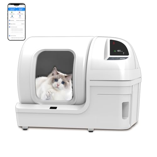 Automatic Cat Litter Box Self Cleaning - UPFAS 100L Extra Large Cat Litter Box with APP Control & Safe Alert & Smart Health Monitor, Odor Removal Cat Litter Box for Multiple Cats, White