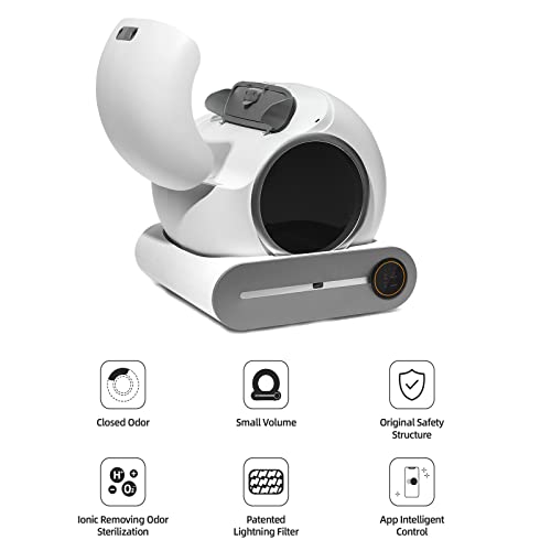 【New】 Automatic Cat Litter Box, Extra Large 65+9L Self-Clean/Free-Scoop Litter Box Robot Toilet, Safety Protection/APP Control/Odor Isolation, with Mat/Bag/Brush for Multiple Cats from 2 to 17LB