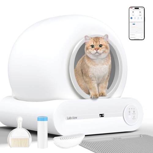 LABOLOW Self Cleaning Cat Litter Box, Automatic Cat Litter Box with Mat & Broom 65L+9L Large Capacity APP Control Odor-Removal & Weight Monitoring Suitable for Multiple Cats【2024 Upgrade】