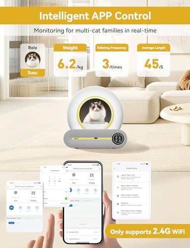 Self Cleaning Cat Litter Box Robot 4th, 65L+9L Large Automatic Cat Litter Box with Odor-Removal Design&Weight Monitoring Function, APP Remote Smart Control, for Multiple Cats【2024 Optimized Version】