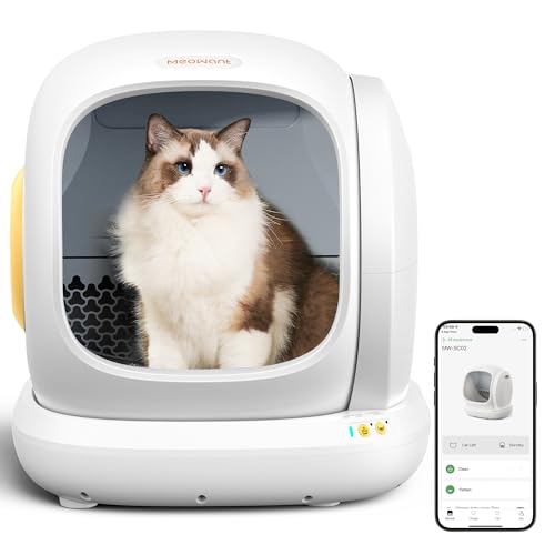 MeoWant Self-Cleaning Cat Litter Box, 75L Extra Large Open Automatic Cat Litter Box for Multi Cats, Integrated Safety Protection/APP Control/Odor Removal Smart Litter Box with Mat & Liner