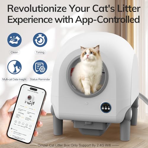 Self Cleaning Cat Litter Box: omzer 100L Large Capacity Automatic Cats Litter Boxes Robot - Wifi Connect Smart App-Controlled and Odor Removal Self-cleaning Litterbox for Indoor Kitty Small Cats