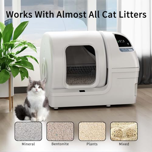 Automatic Cat Litter Box Self Cleaning - UPFAS 100L Extra Large Cat Litter Box with APP Control & Safe Alert & Smart Health Monitor, Odor Removal Cat Litter Box for Multiple Cats, White