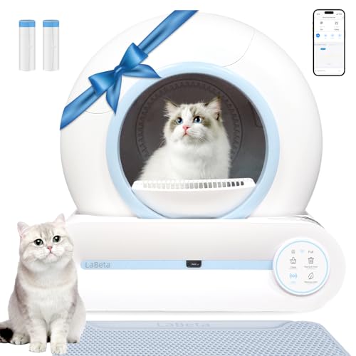 Self Cleaning Cat Litter Box, Upgraded Automatic Electric Robot Kitty Litter Box with App Control, Smart Litter Box with Mat & Liner, 65L+9L Large Capacity for Multiple Cats-2.4Ghz Only