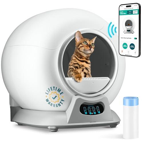 PetCove Cat Robot Automatic Litter Box, Self Cleaning Litter Box, Scoop free covered automatic Cat Litter Box Self-Cleaning for Multiple Cats Ultra Cleaning -Odor Removal -APP Control Smart Litter Box