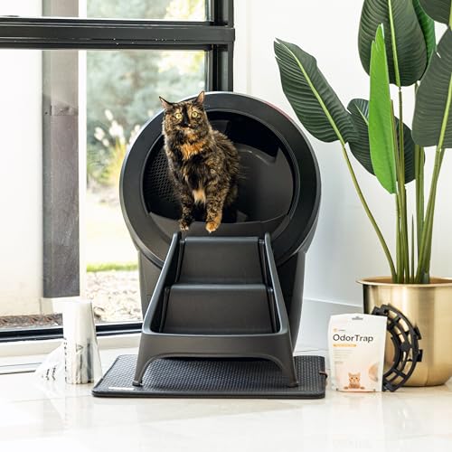Litter-Robot 4 Bundle by Whisker, Black - Automatic, Self-Cleaning Cat Litter Box, includes Litter-Robot 4, 6 OdorTrap Pack Refills, 50 Waste Drawer Liners, Ramp, Mat & Fence
