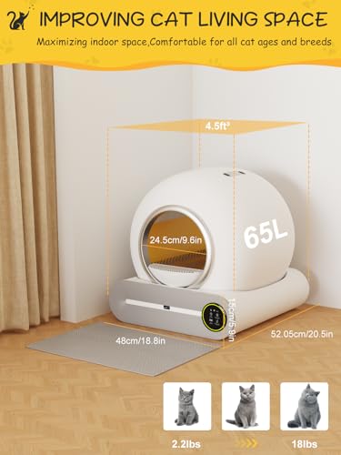 MESILIVO Smart Self-Cleaning Litter Box - 65L+9L Capacity, App Control, and Mess-Free Design for Multiple Cats