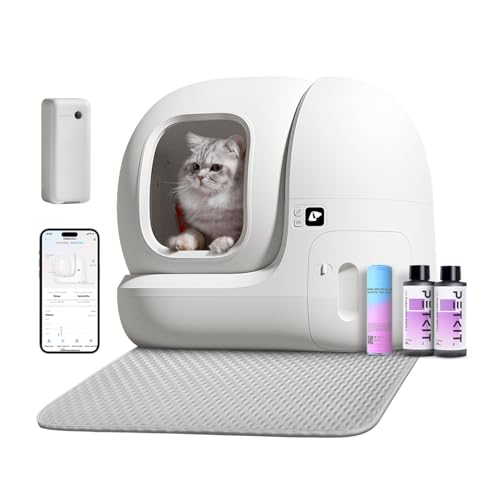 PETKIT Self Cleaning Cat Litter Box, PuraMax Cat Litter Box for Multiple Cats, App Control/xSecure/Odor Removal Automatic Cat Litter Box includes Trash Bags and K3 Smart Air Purifier Spray