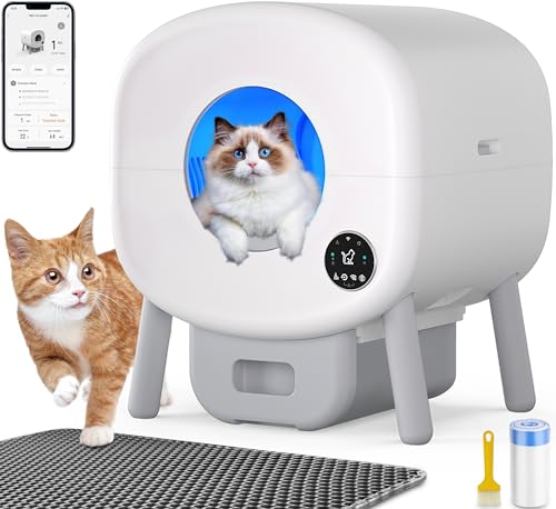 100L Self-Cleaning Cat Litter Box,Automatic Litter Box-Robot for Multiple Cats,Large Electric Kitty Litter Box-APP Control,Odor-Free,Liner & Litter Mat & Aromatherapy Box