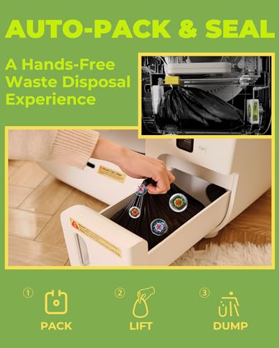 Furbulous TRUE Odor-Free Self Cleaning and Packing Litter Box, Automatic Cat Litter Box with Self-Pack and Refill System, APP Control, Extra Large Space for 3.3-25 lbs Cats, includes Trash Bags