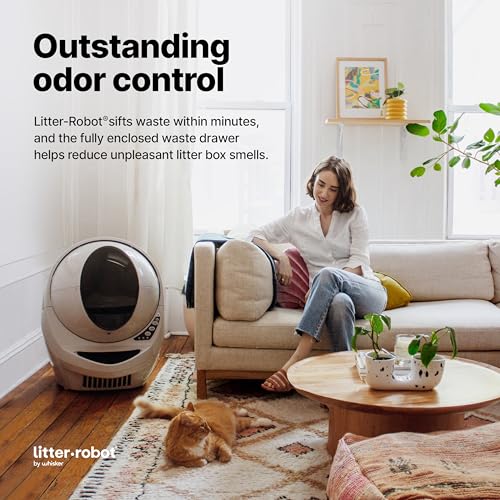 Litter-Robot 3 Connect & Ramp by Whisker, Beige - Automatic, Self-Cleaning Cat Litter Box, App Controlled, Helps Reduce Litter Box Odors, Works with Any Clumping Litter, WhiskerCare 1-Year Warranty