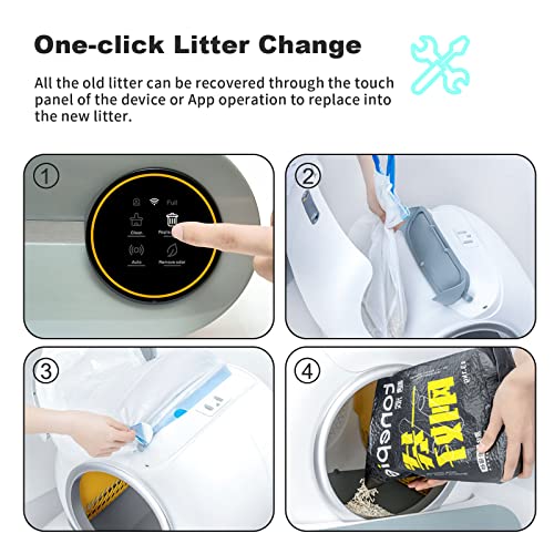【New】 Automatic Cat Litter Box, Extra Large 65+9L Self-Clean/Free-Scoop Litter Box Robot Toilet, Safety Protection/APP Control/Odor Isolation, with Mat/Bag/Brush for Multiple Cats from 2 to 17LB