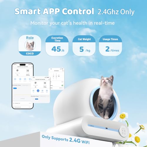Self Cleaning Cat Litter Box, Upgraded Automatic Electric Robot Kitty Litter Box with App Control, Smart Litter Box with Mat & Liner, 65L+9L Large Capacity for Multiple Cats-2.4Ghz Only