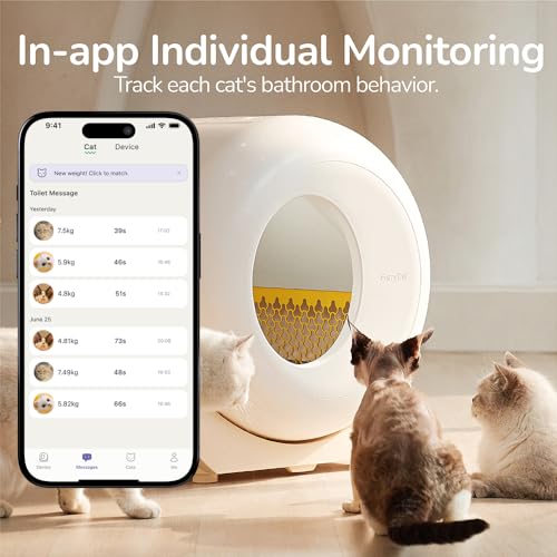 FurryTail Self Cleaning Litter Box with APP - Automatic Cat Litter Box for All Your Cats, Odor Control, Spacious Interior and Large Wastes Bin Capacity, Includes 1 Year Supply of Litter Bags (80)