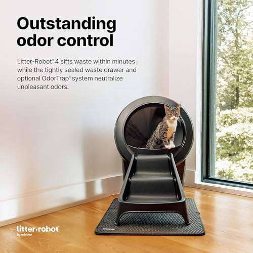 Litter-Robot 4 Bundle by Whisker, Black - Automatic, Self-Cleaning Cat Litter Box, includes Litter-Robot 4, 6 OdorTrap Pack Refills, 50 Waste Drawer Liners, Ramp, Mat & Fence