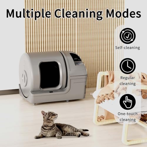Dakeres Automatic Cat Litter Box Self Cleaning 100L Extra Large Cat Litter Box with APP Control(2.4G/5G Wi-Fi) & Safe Alert & Smart Health Monitor, Odor Removal Litter Box for Multiple Cats, Grey