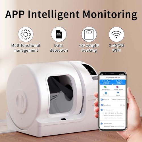 Automatic Cat Litter Box Self Cleaning - UPFAS 100L Extra Large Cat Litter Box with APP Control & Safe Alert & Smart Health Monitor, Odor Removal Cat Litter Box for Multiple Cats, White