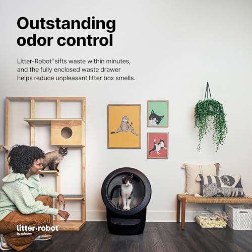 Litter-Robot 4 Bundle by Whisker, Black - Automatic, Self-Cleaning Cat Litter Box, includes Litter-Robot 4, 6 OdorTrap Pack Refills, 50 Waste Drawer Liners, Ramp, Mat & Fence