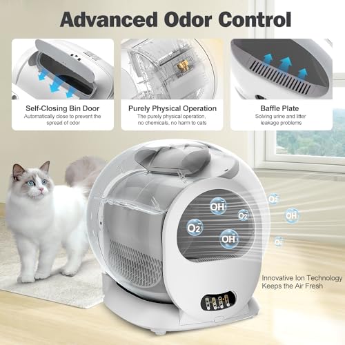 SOUSIA Self Cleaning Cat Litter Box, Scoop Free Automatic Cat Litter Box Extra Large Litter Box for Multiple Cats, Odor Removal Anti Pinch Kitty Litter Box, APP Control