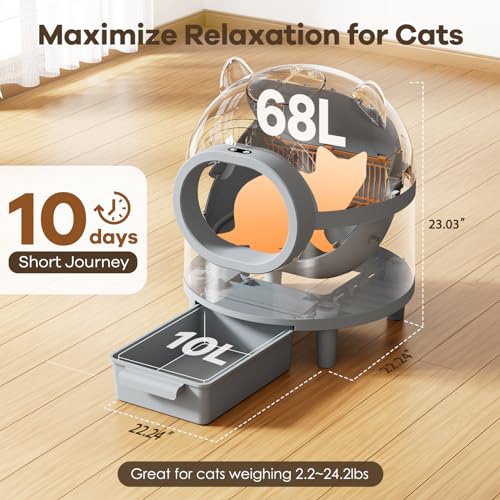 Amztoy Self Cleaning Cat Litter Box, Large Automatic Cat Litter Box for Multiple Cats with APP Control Odor Removal Safety Protection 2 Rolls Garbage Bags, White & Grey