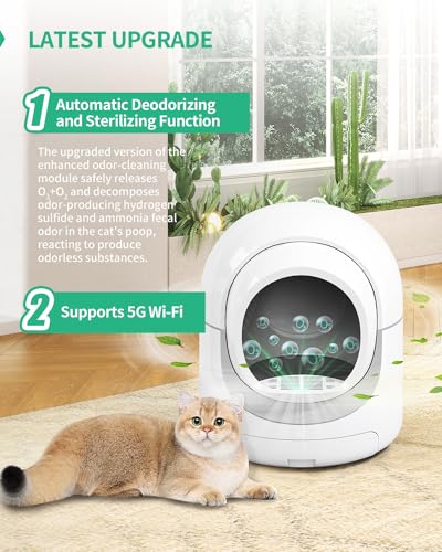 DISHUP Self-Cleaning Cat Litter Box, 85L Extra Large Automatic Cat Litter Box with APP Control, Safety Protection, Odor-Removal &Weight Monitoring, for Multiple Cats,White&Grey