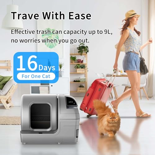 Dakeres Automatic Cat Litter Box Self Cleaning 100L Extra Large Cat Litter Box with APP Control(2.4G/5G Wi-Fi) & Safe Alert & Smart Health Monitor, Odor Removal Litter Box for Multiple Cats, Grey