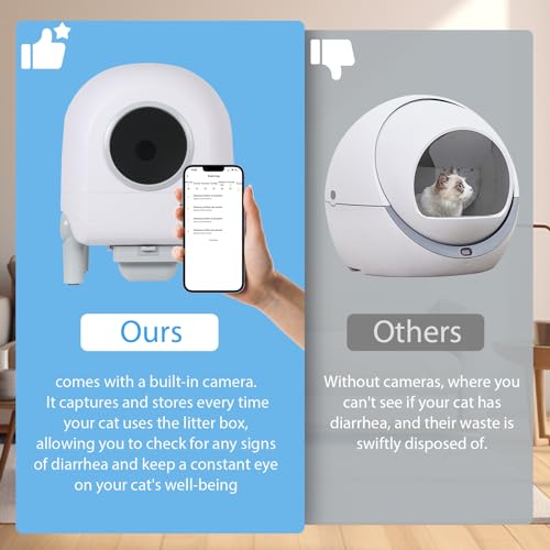 Brnzenta XXL APP CONTROL-Self-Cleaning Cat Litter Box Automatic with Camera-Support 5G Real Time Video Interaction&Repaly-Keep Tracking with Your Cat's Weight&Health-Odor Elemination 99.99% with Pipe