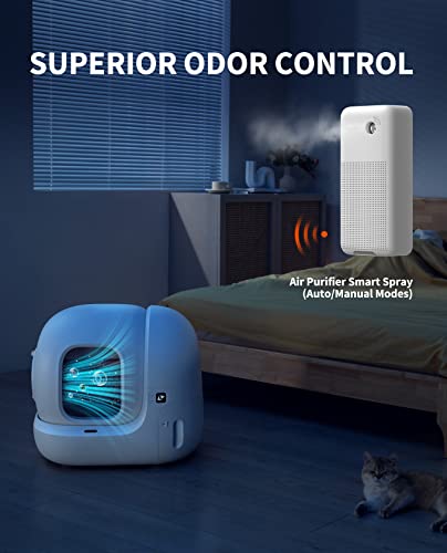 PETKIT Self Cleaning Cat Litter Box, PuraMax Cat Litter Box for Multiple Cats, App Control/xSecure/Odor Removal Automatic Cat Litter Box includes Trash Bags and K3 Smart Air Purifier Spray