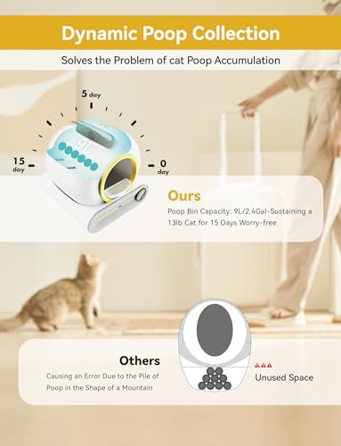 Self Cleaning Cat Litter Box Robot 4th, 65L+9L Large Automatic Cat Litter Box with Odor-Removal Design&Weight Monitoring Function, APP Remote Smart Control, for Multiple Cats【2024 Optimized Version】